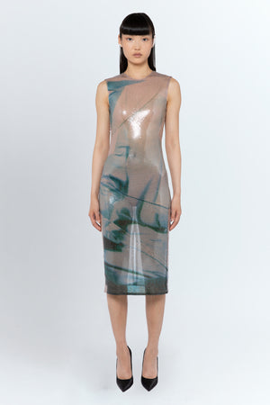 Aveo Midi Dress In Blue Print Sequin