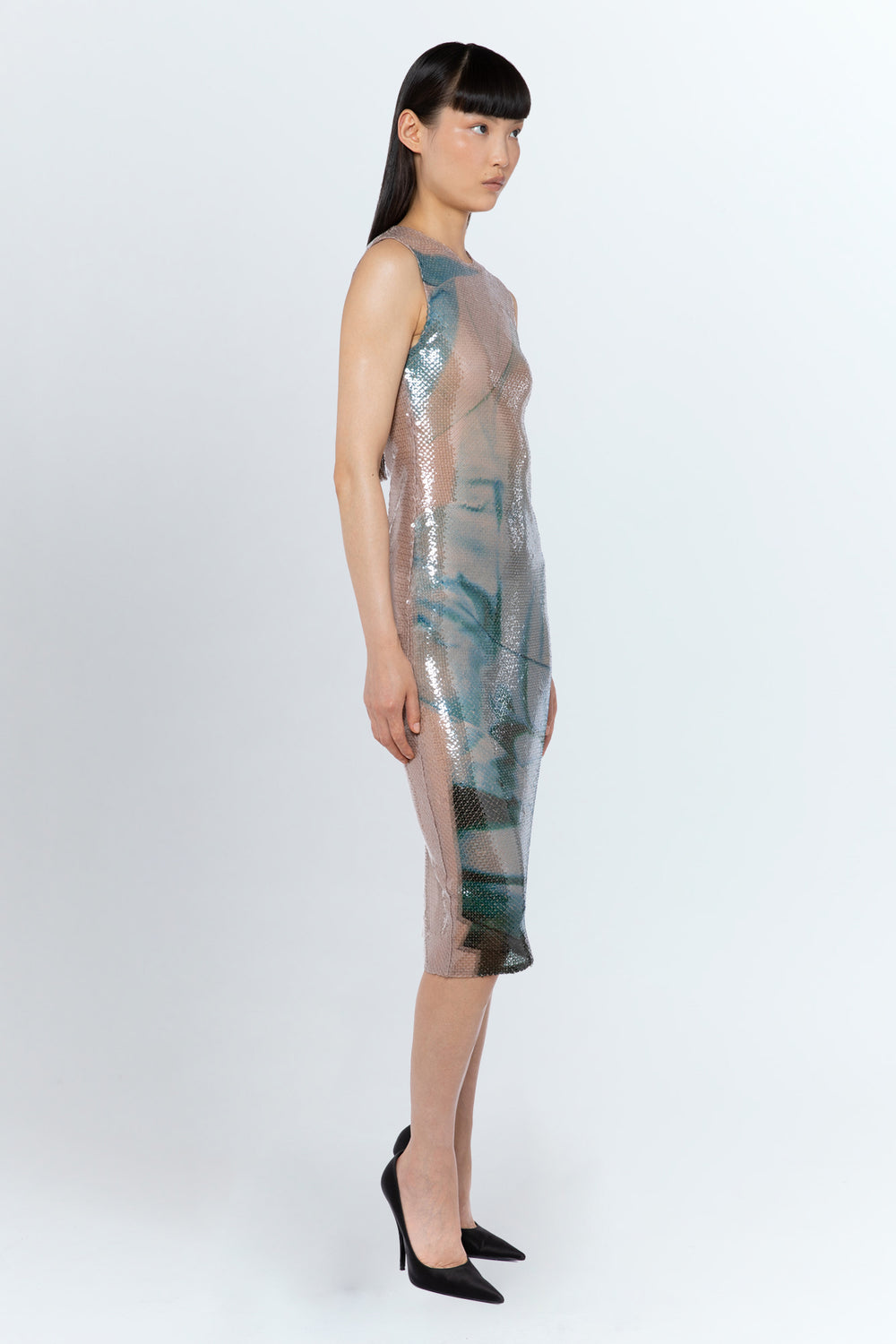 Aveo Midi Dress In Blue Print Sequin