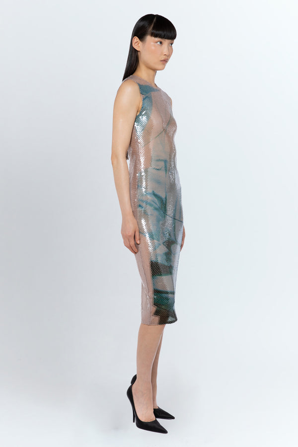 Aveo Midi Dress In Blue Print Sequin