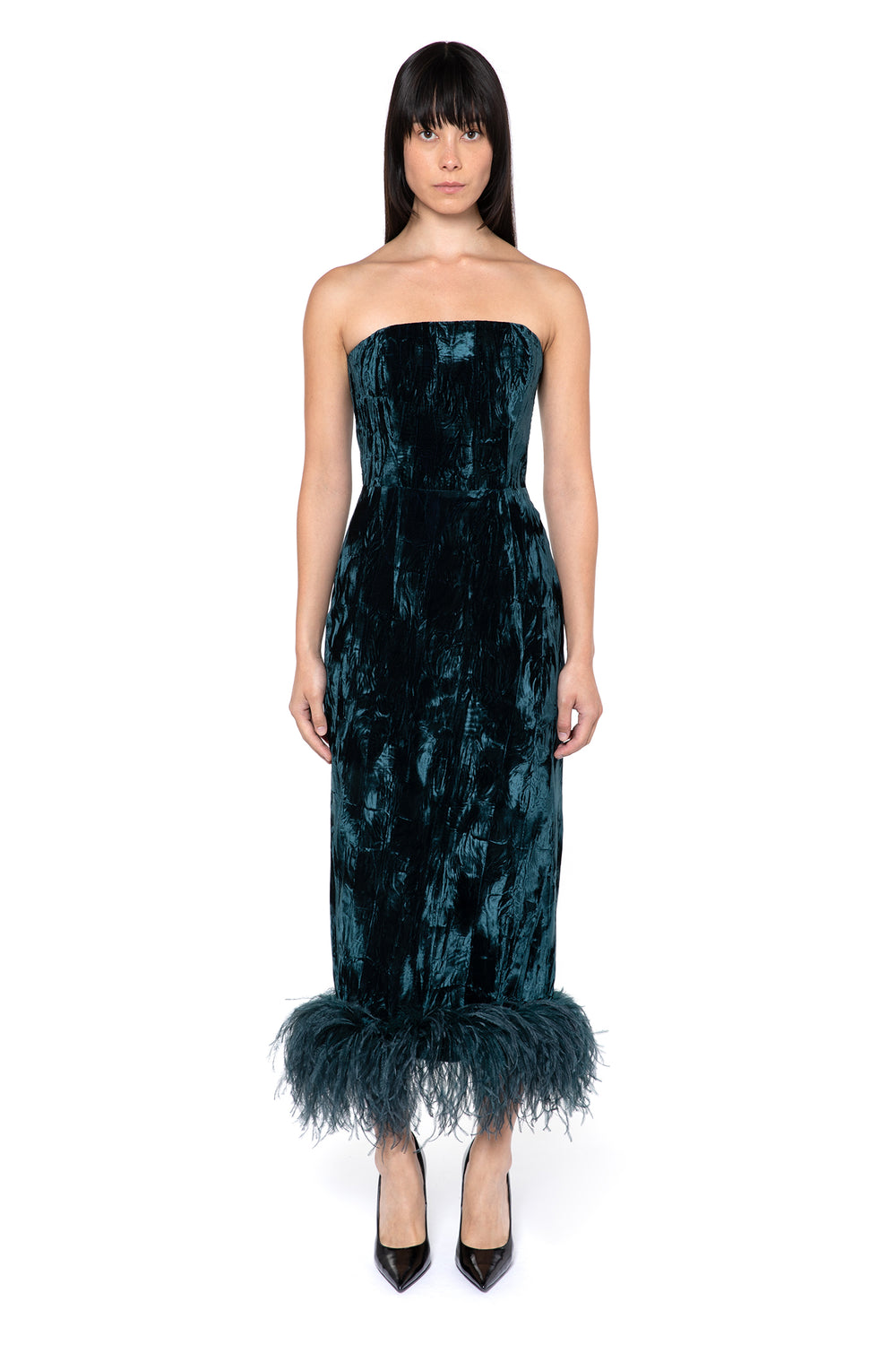 Minelli Midi Dress In Teal Velvet