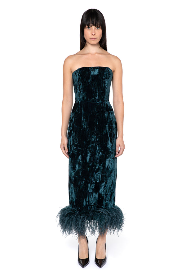 Minelli Midi Dress In Teal Velvet