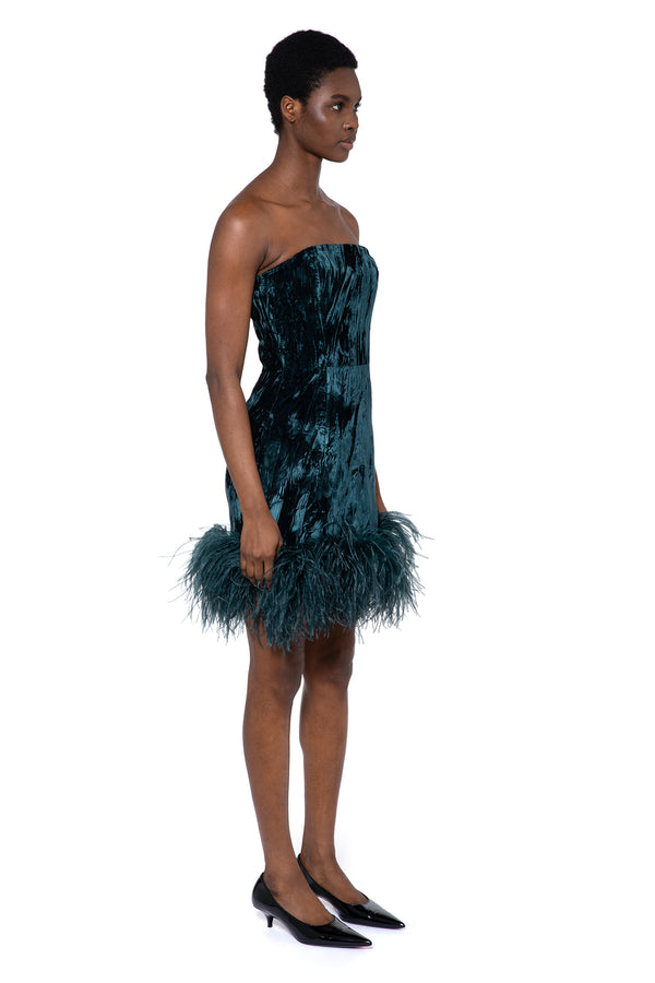 Minelli Mini Dress In Teal Velvet