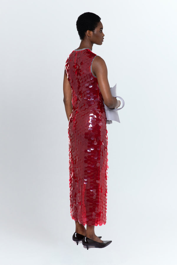 Tovia Midi Dress in Rosso Profondo Film Sequin