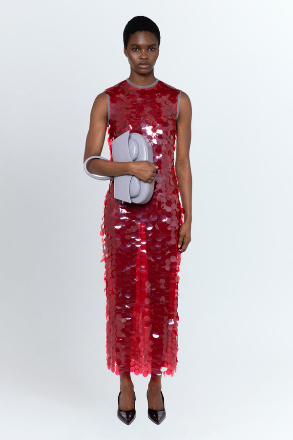 Tovia Midi Dress in Rosso Profondo Film Sequin
