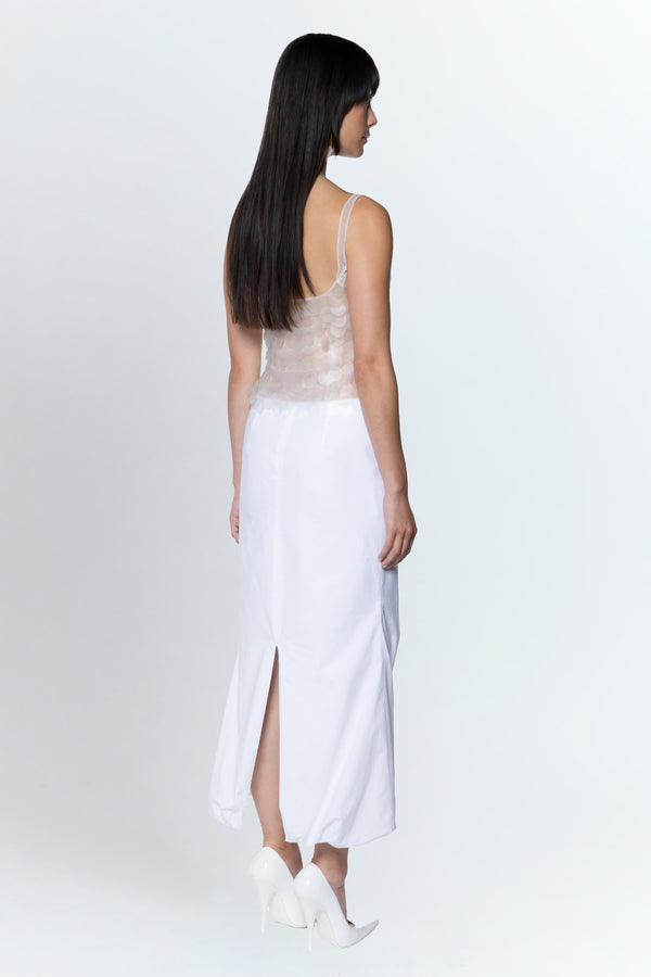 Liore Midi Skirt In Bianco Cotton Poplin
