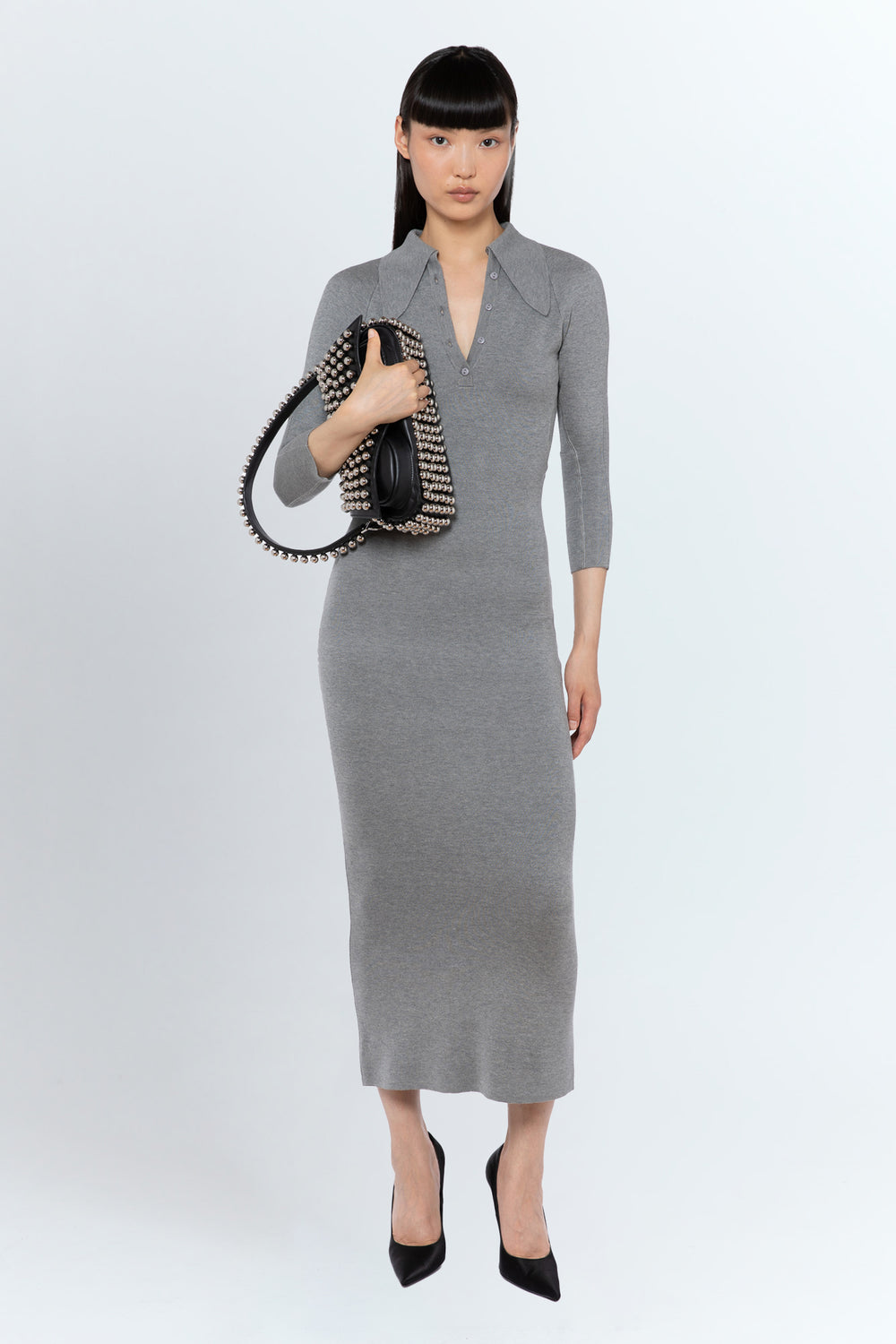 Alerone Midi Knit Dress In Grey