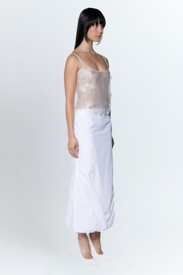 Liore Midi Skirt In Bianco Cotton Poplin