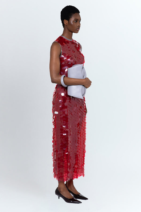 Tovia Midi Dress in Rosso Profondo Film Sequin