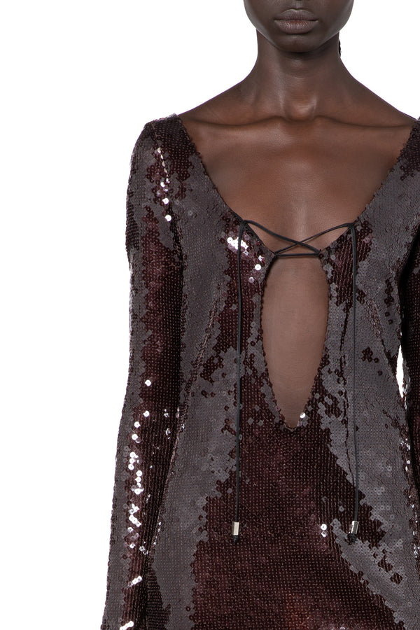 Solarium Mini Dress In Bitter Chocolate Sequin