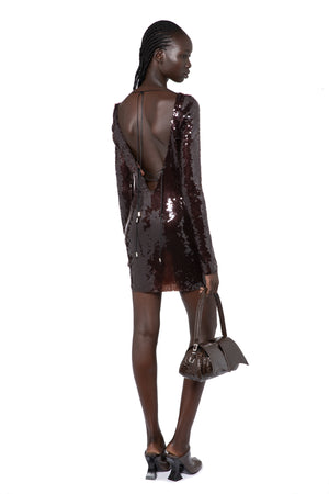 Solarium Mini Dress In Bitter Chocolate Sequin