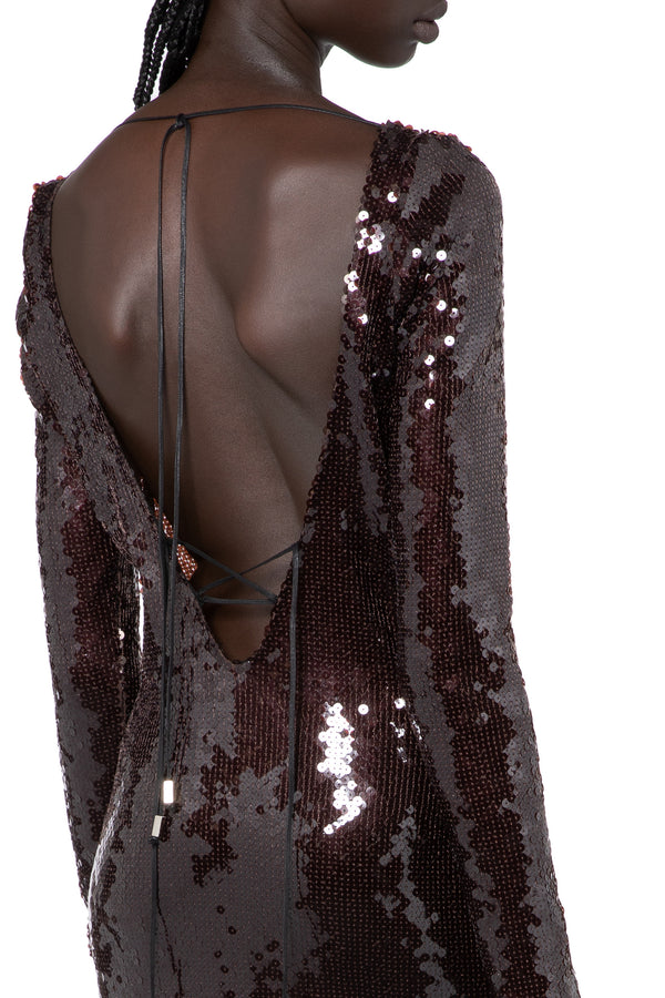 Solarium Mini Dress In Bitter Chocolate Sequin