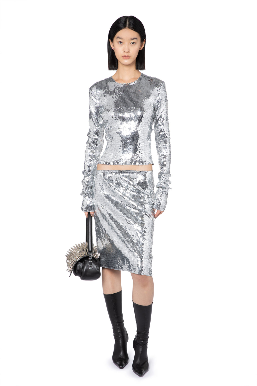 Tanith Top In Chrome Sequin