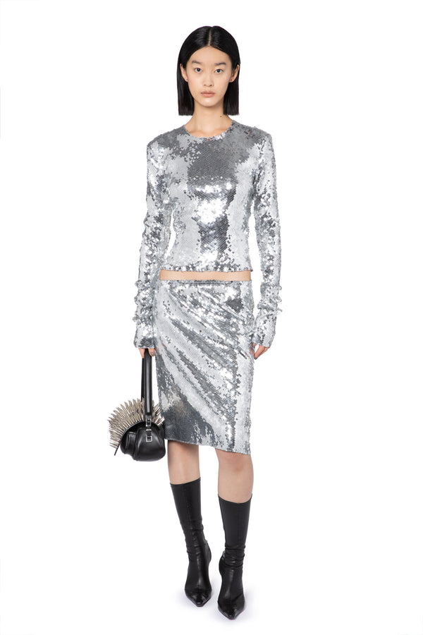 Tanith Top In Chrome Sequin