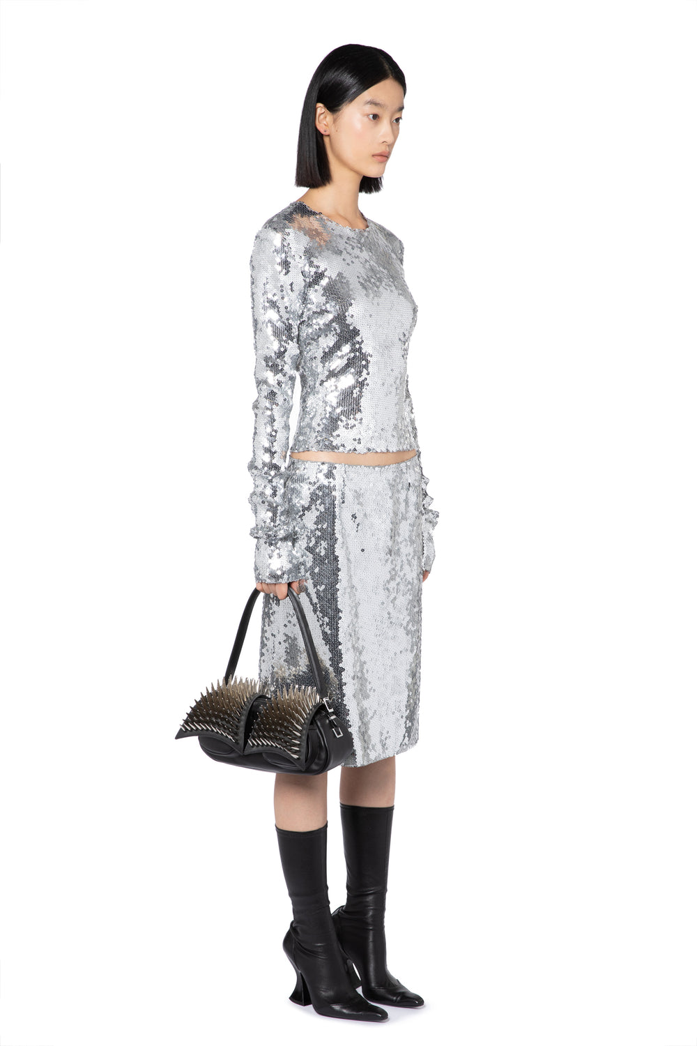 Tanith Top In Chrome Sequin