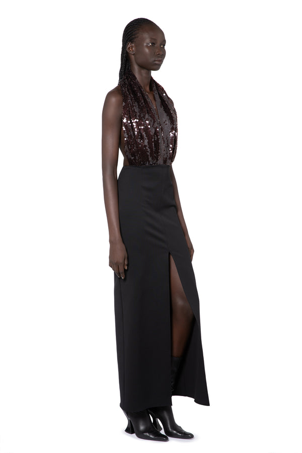 Vesper Midi Dress In Bitter Chocolate Sequin