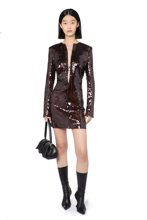 Seeran Mini Dress In Bitter Chocolate Sequin