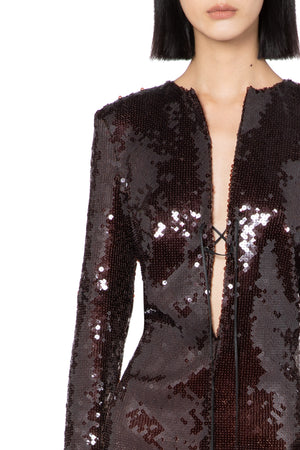 Seeran Mini Dress In Bitter Chocolate Sequin