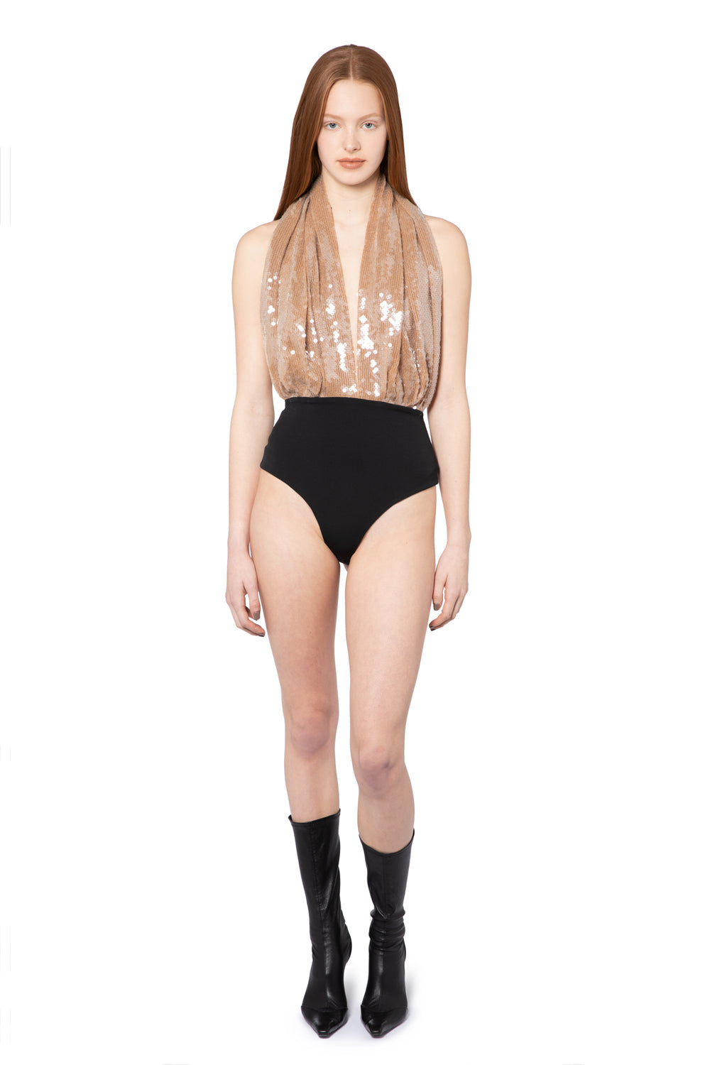 Vesper Body Suit In Smoke Sequin