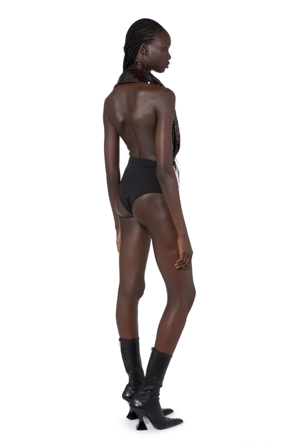 Vesper Body Suit In Bitter Chocolate Sequin