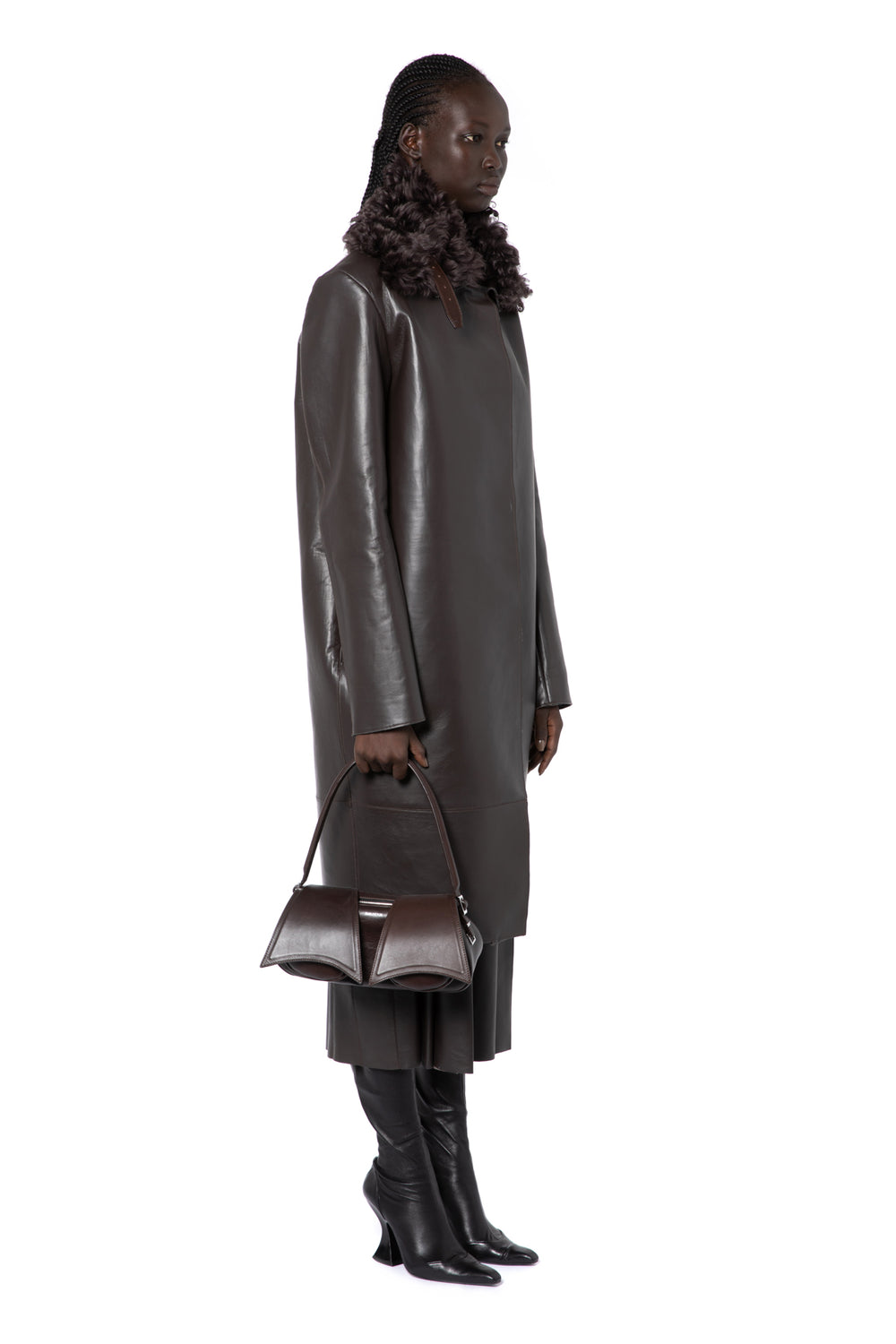 Enid Coat In Bitter Chocolate Shearling