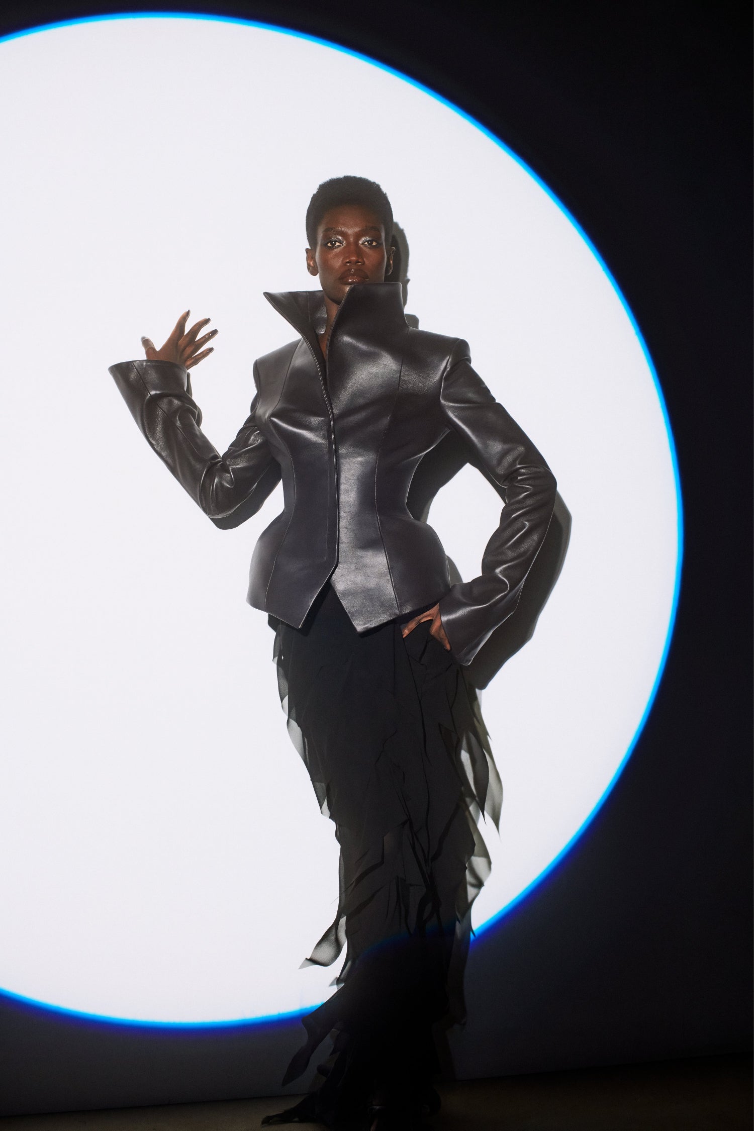 Model Fatou Kebbeh in Look 1  - 'Lilith' - from the 16Arlington x Antony Price '16 Looks' runway collection