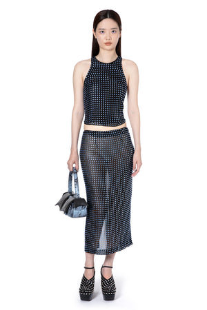 Haile Midi Skirt In Black With Blue Crystals