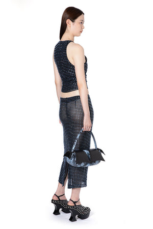 Haile Midi Skirt In Black With Blue Crystals