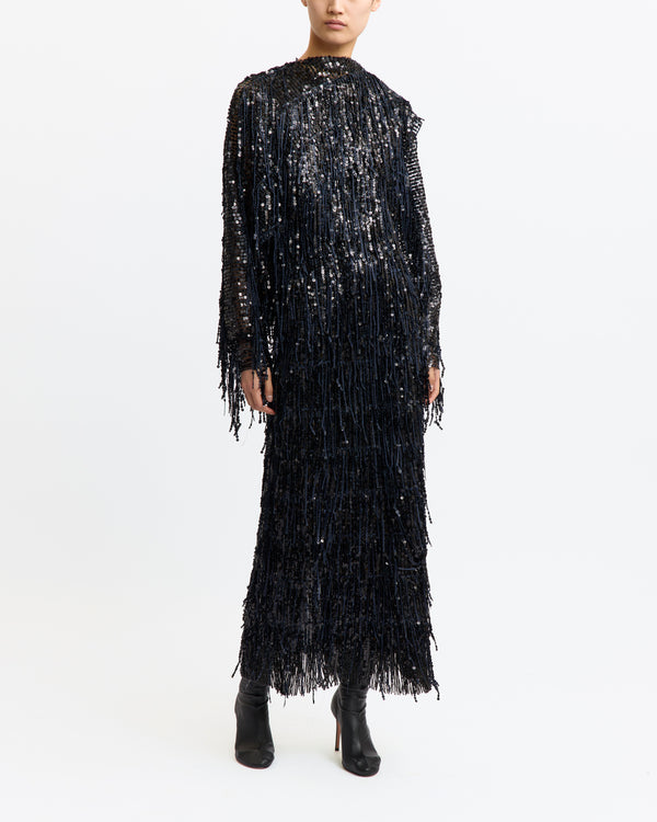 Dia Midi Skirt in Fringe Sequin