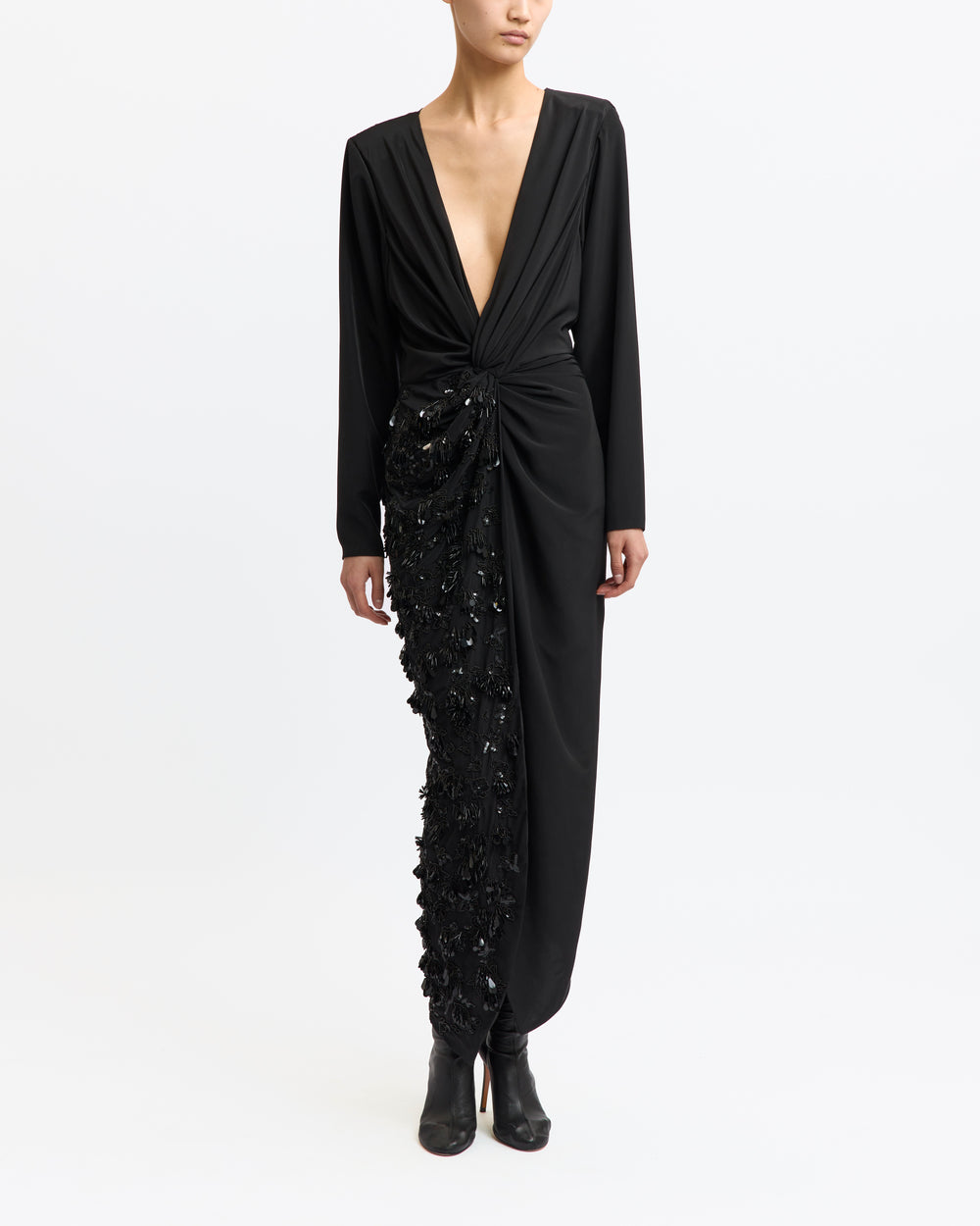 Idina Midi Dress in Satin / Embroidery