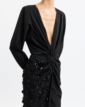 Idina Midi Dress in Satin / Embroidery