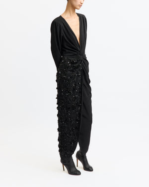 Idina Midi Dress in Satin / Embroidery