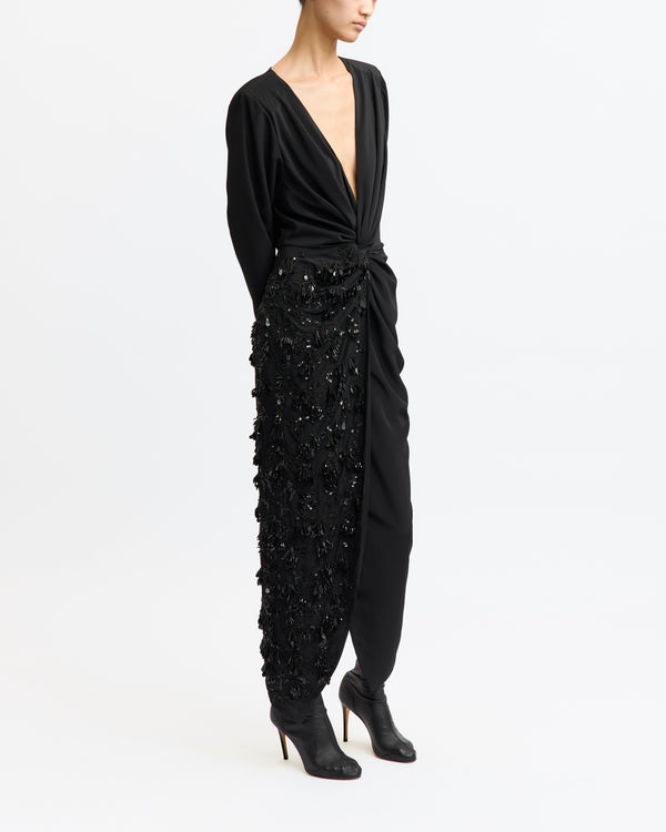 Idina Midi Dress in Satin / Embroidery