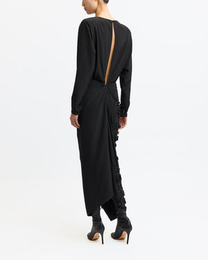 Idina Midi Dress in Satin / Embroidery
