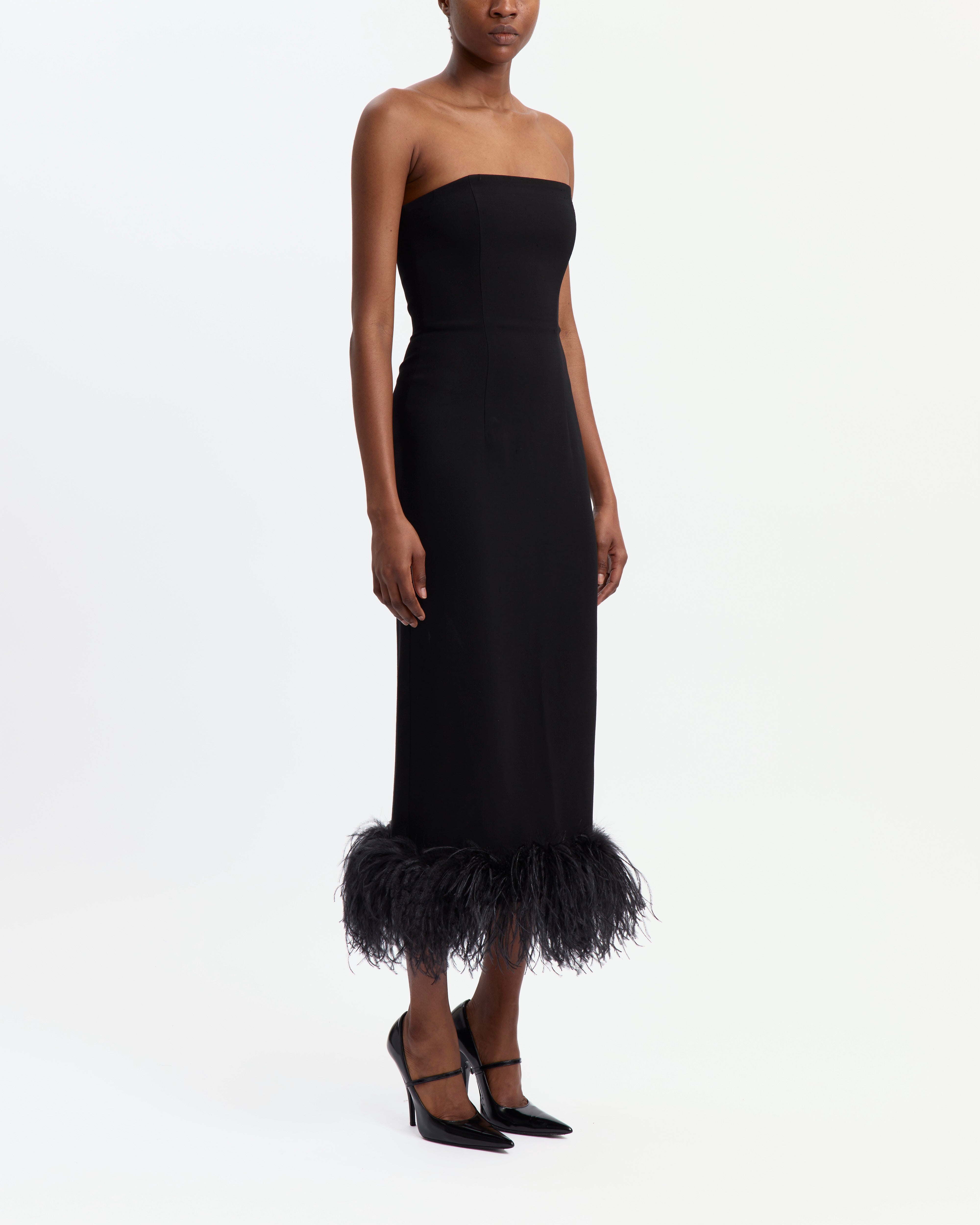 16arlington black feather dress 16Arlington Michelle Feather-Embellished Trim Mini Black Size AU 6