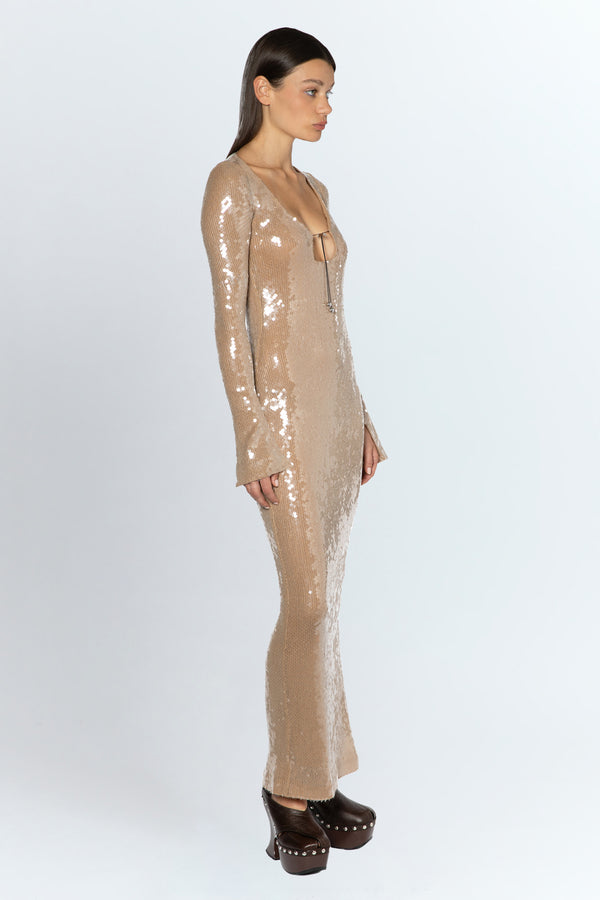Solaria Long Dress In Smoke Sequin