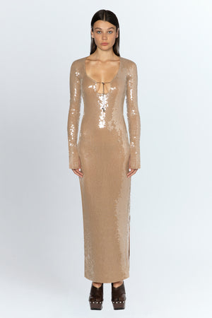 Solaria Long Dress In Smoke Sequin