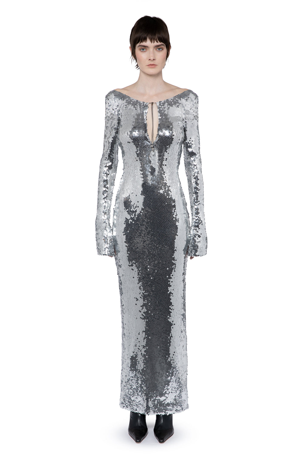 Solare Midi Dress In Chrome Sequin