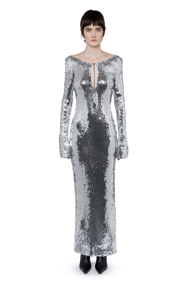 Solare Midi Dress In Chrome Sequin