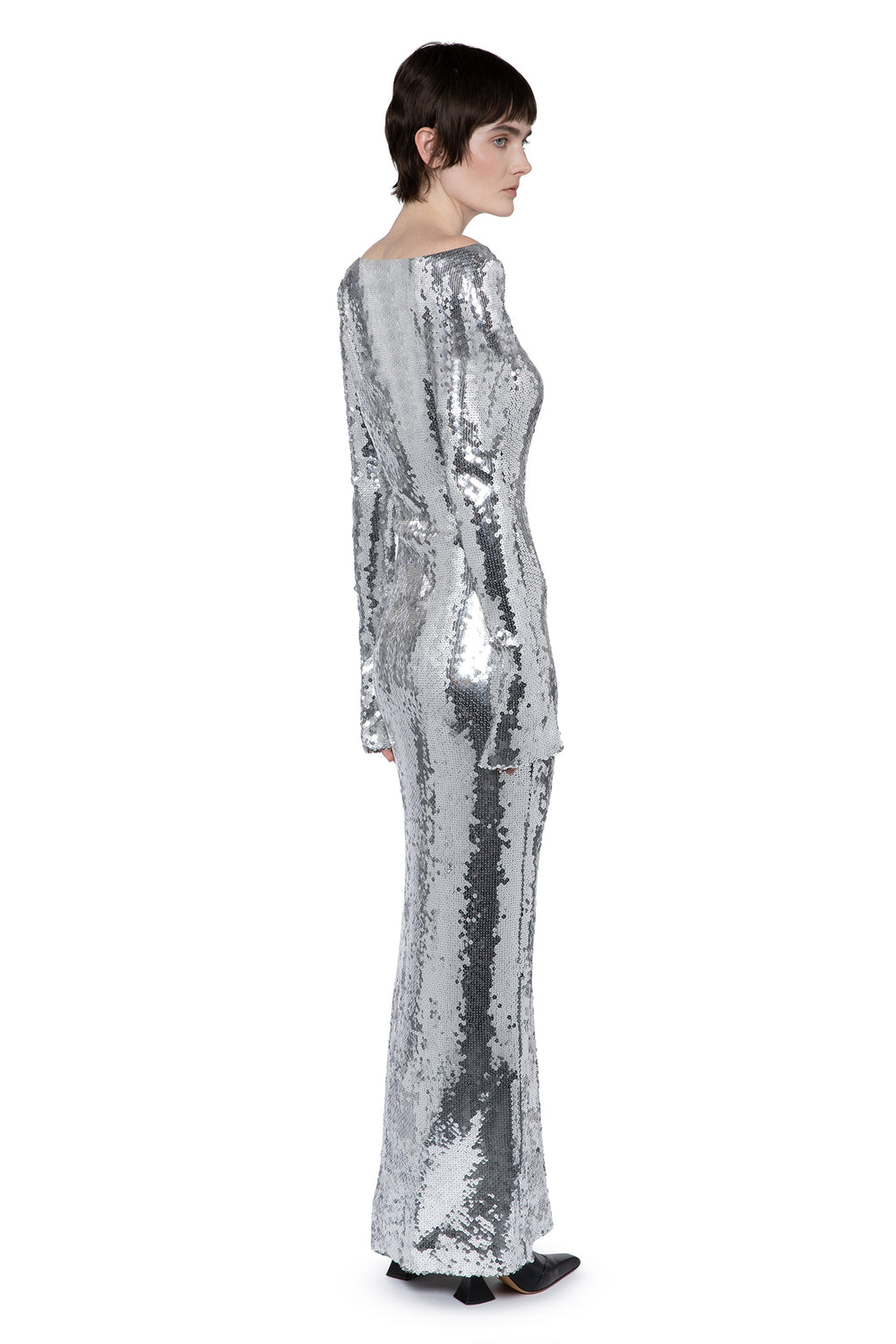 Solare Midi Dress In Chrome Sequin