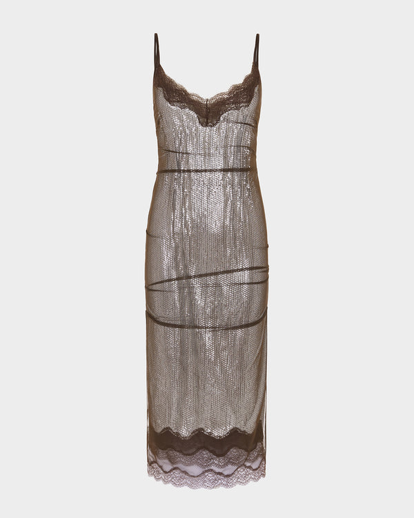 Andrea Midi Dress in Sequin/Mesh