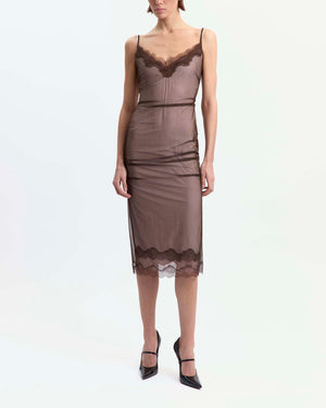 Andrea Midi Dress in Satin & Mesh