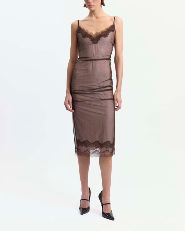 Andrea Midi Dress in Satin & Mesh