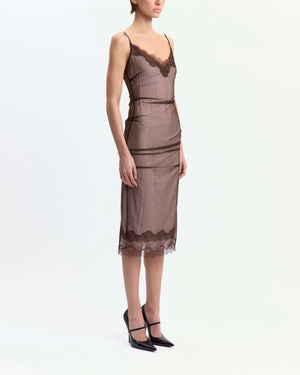 Andrea Midi Dress in Satin & Mesh
