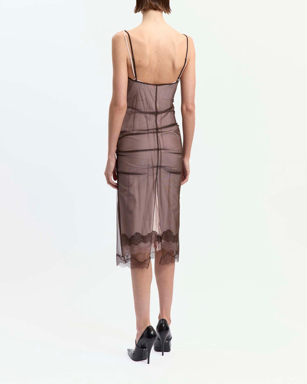 Andrea Midi Dress in Satin & Mesh