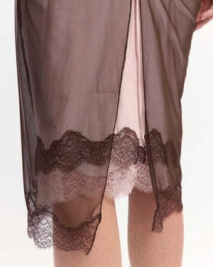 Andrea Midi Dress in Satin & Mesh