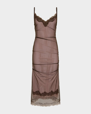 Andrea Midi Dress in Satin & Mesh