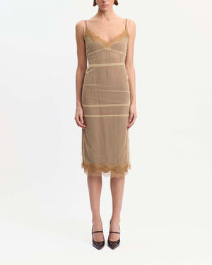 Andrea Midi Dress in Satin & Mesh