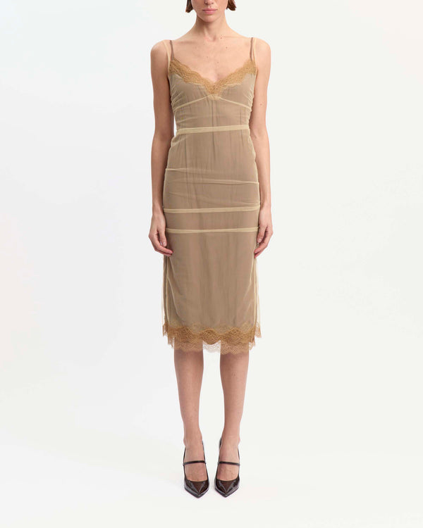 Andrea Midi Dress in Satin & Mesh