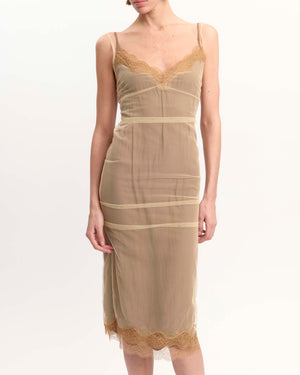 Andrea Midi Dress in Satin & Mesh