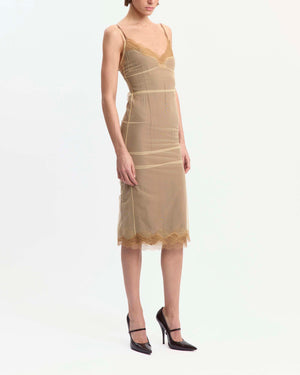 Andrea Midi Dress in Satin & Mesh